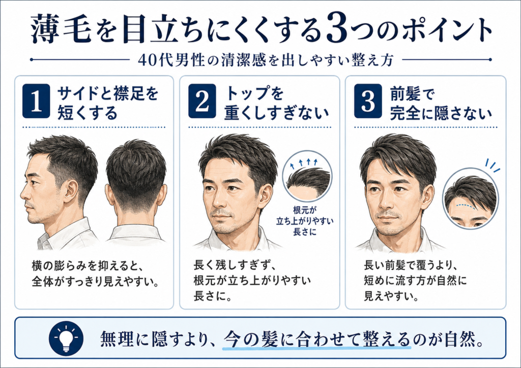 薄毛を目立ちにくくする40代男性の髪型3つのポイント